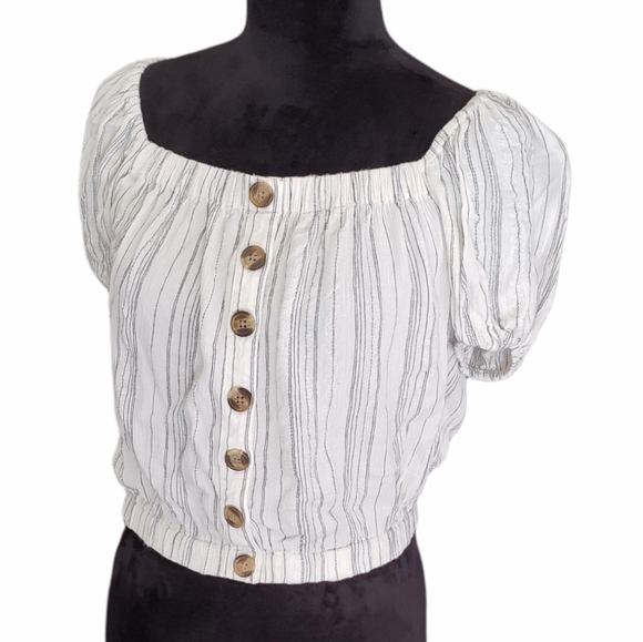 American Eagle Striped Button Down Crop Top Size Small - Picture 2 of 6